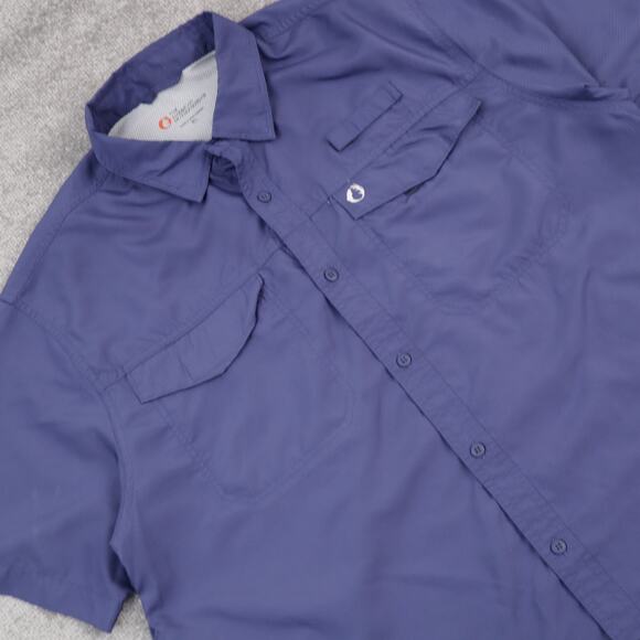 The American Outdoorsmen XL Solid Blue Short Sleeve Full Button Collared Shirt - Picture 7 of 10